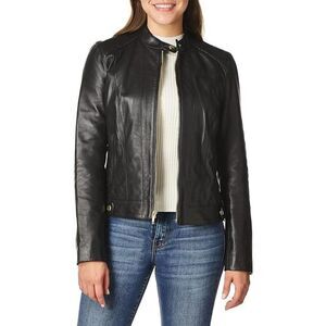 NEW‎ Cole Haan Racer Jacket with Quilted Panels Sz L black